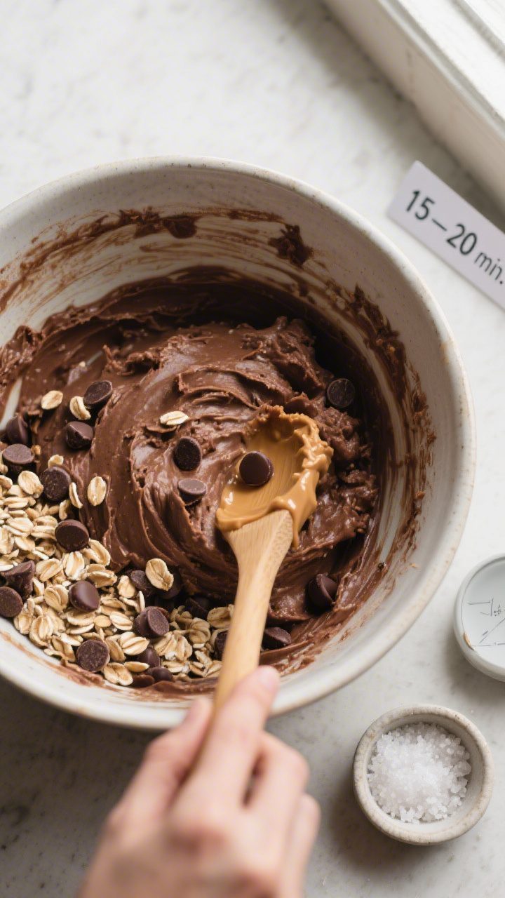 Cooking process: Overhead shot of the mixture being brought together in a large bowl—thick, cohesi