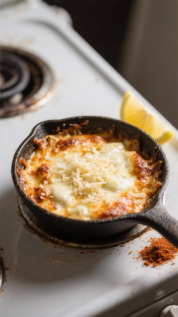 Cooking process: Rustic skillet style variation—dip baking in a small cast-iron skillet with edges