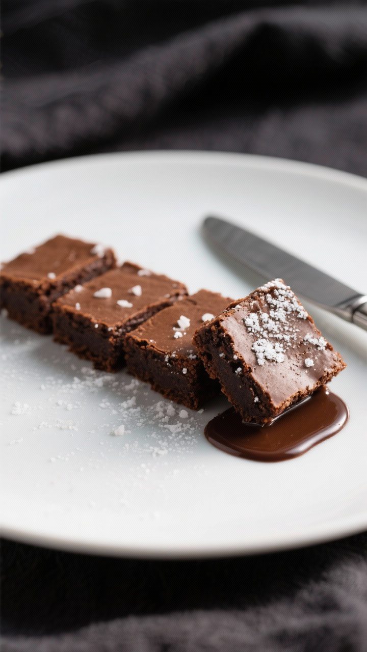 Final dish presentation: Beautifully plated brownie squares with ultra-fudgy centers and clean, shar