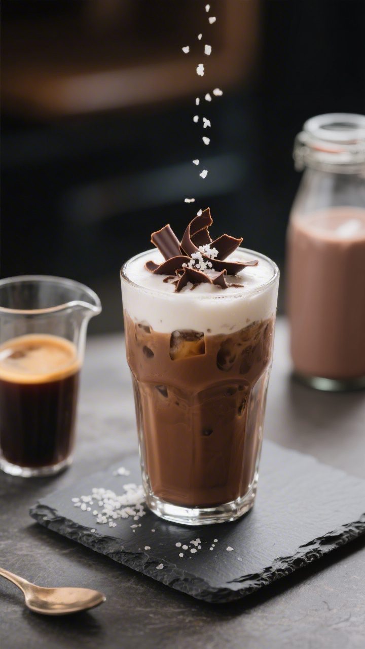 Final presentation: Restaurant-quality iced mocha poured and fully mixed, ultra-smooth and chocolate
