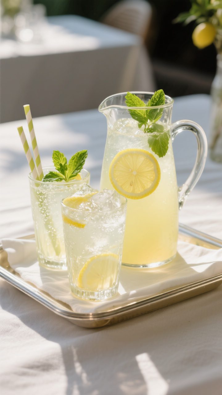 Final presentation: Restaurant-quality scene of a chilled pitcher and two matching highball glasses