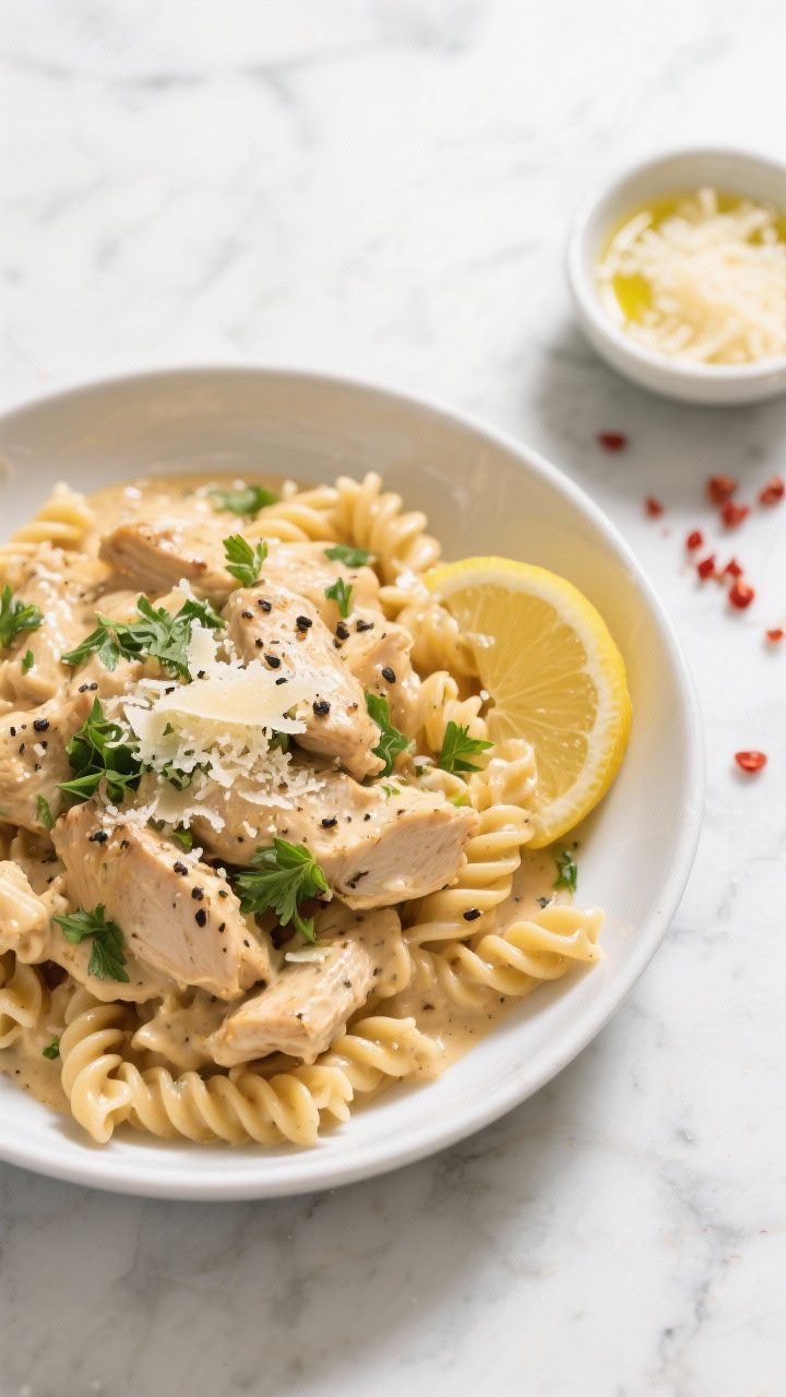 Tasty top-down final presentation: Overhead shot of a generously filled shallow white bowl of One-Po