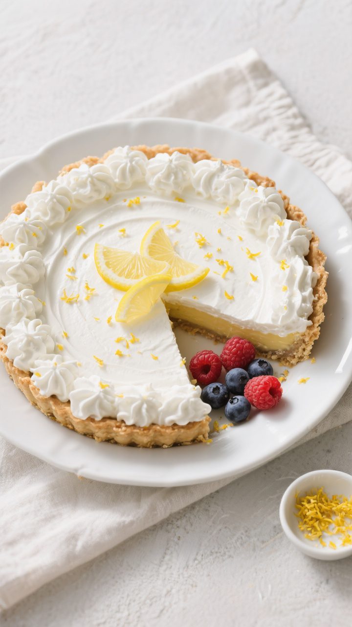 Tasty top view: Overhead shot of the fully set Lemon Icebox Pie with a pristine, smooth surface, top