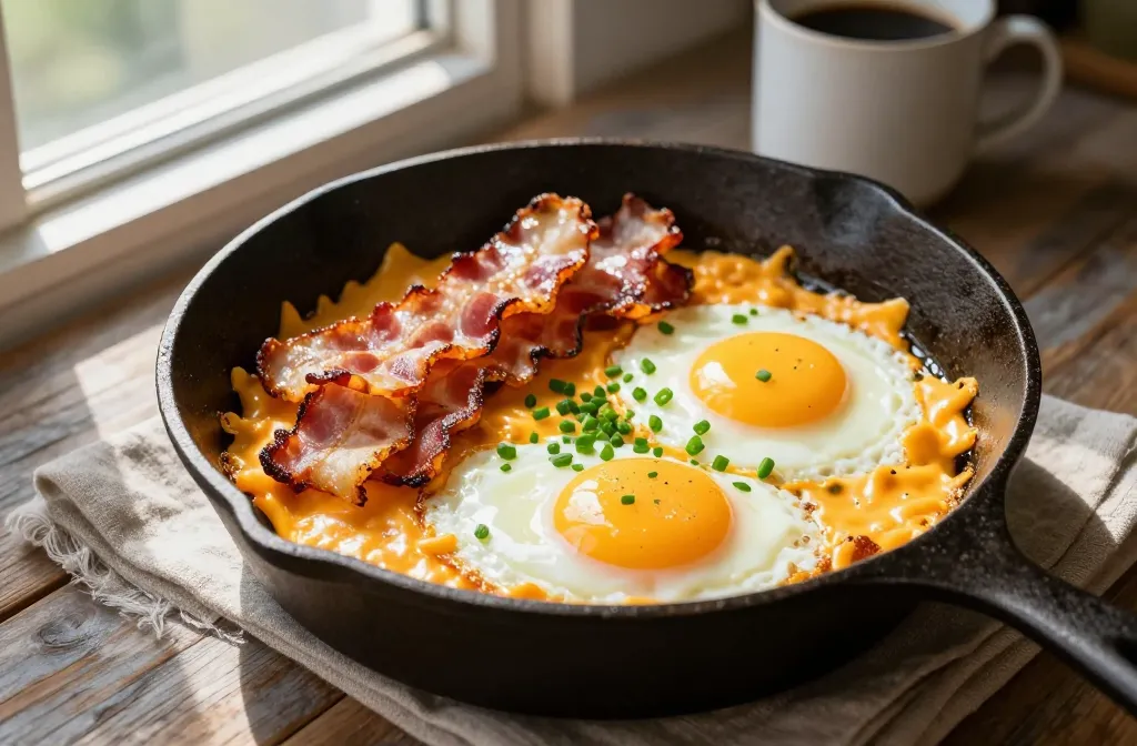 Cheesy Bacon and Egg Breakfast Skillet to Wake Up for