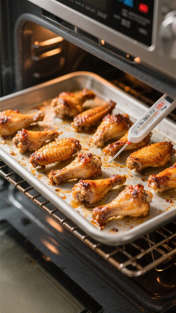 Cooking process: Overhead shot of wings mid-bake after flipping, arranged in a single layer on the r