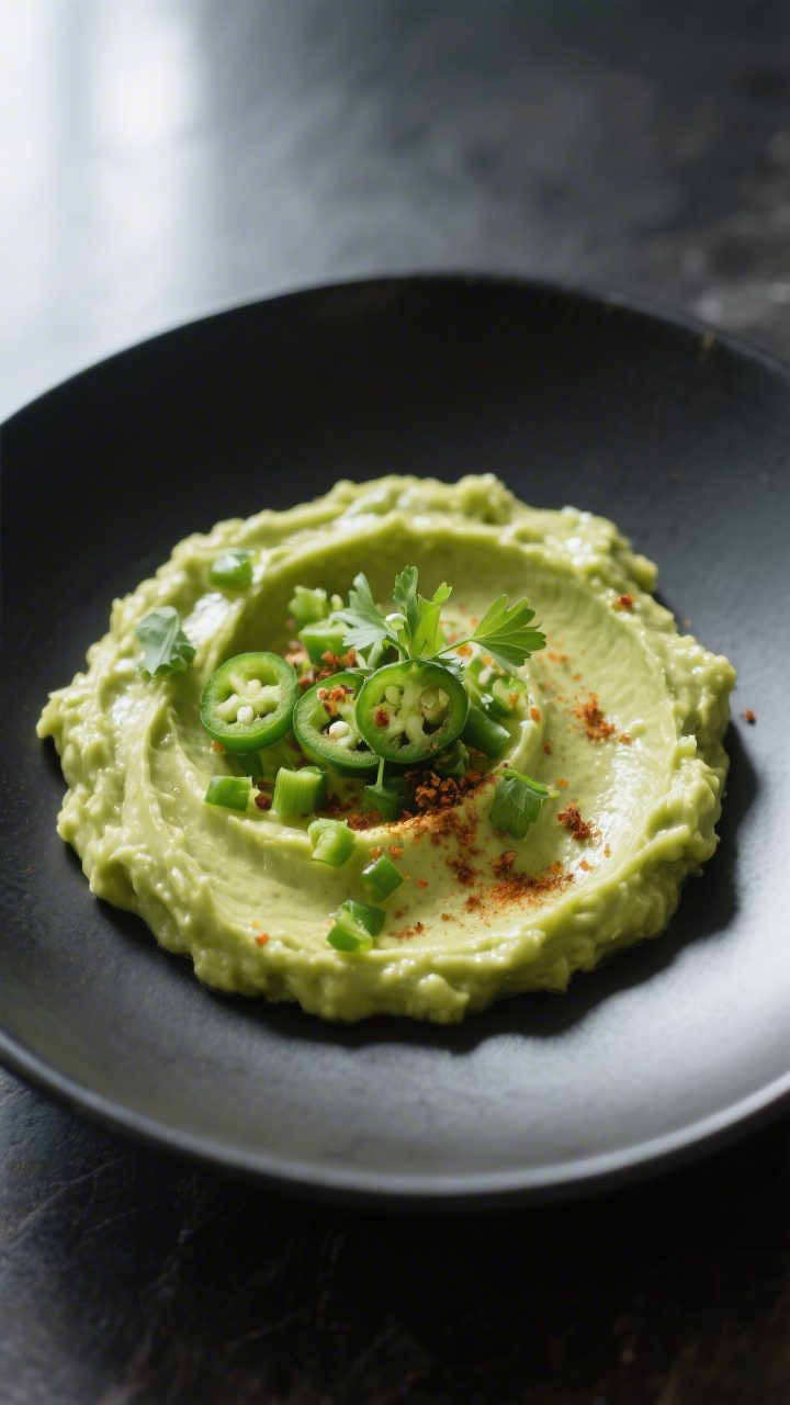 Final dish presentation: Restaurant-quality plating of whipped ultra-smooth guacamole (immersion-ble
