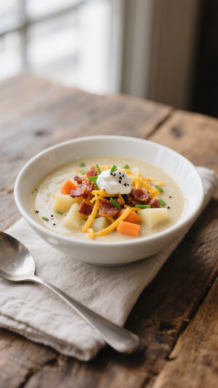 Final dish, restaurant-quality presentation: A deep white bowl filled with slow cooker creamy potato