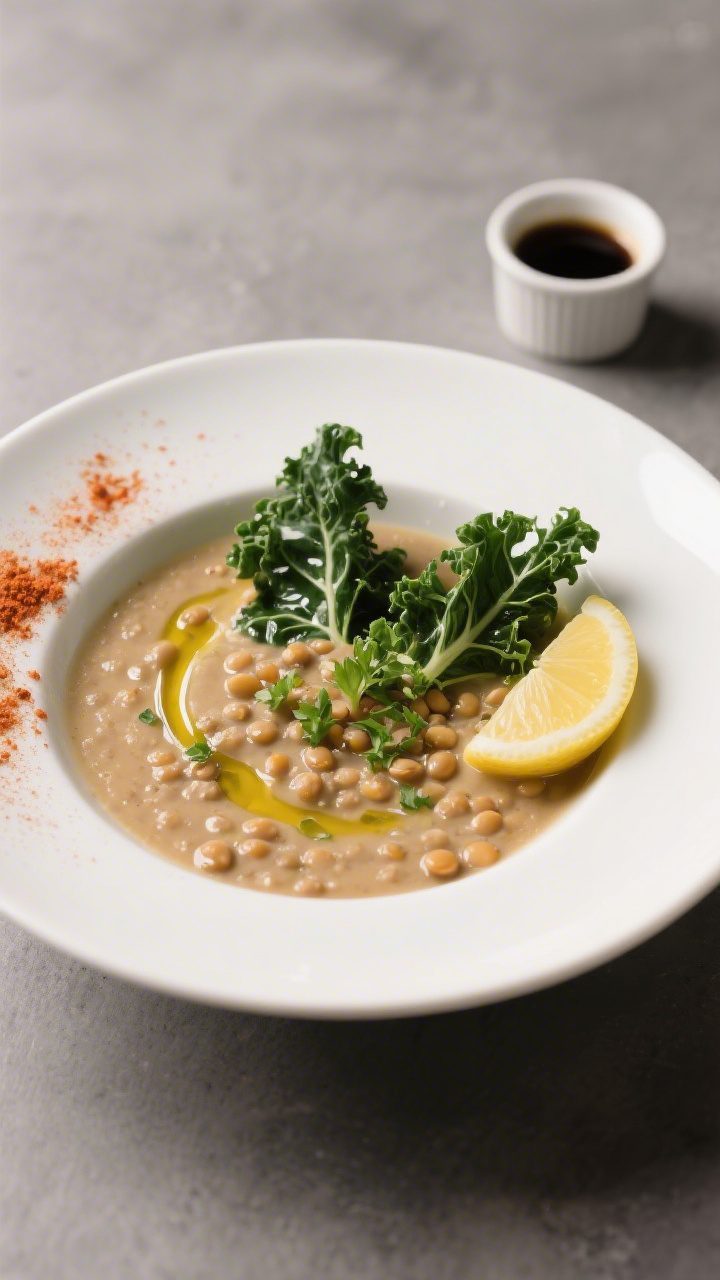Final plated beauty: Restaurant-quality presentation of creamy-adjusted lentil soup (partially blend