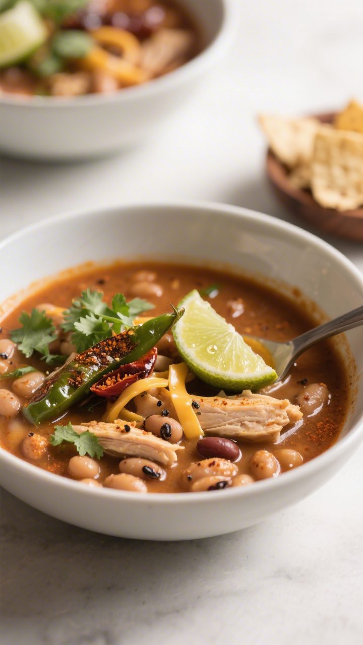 Final plated detail: Close-up beauty shot of a ladled-to-serve bowl, showcasing glossy, velvety brot