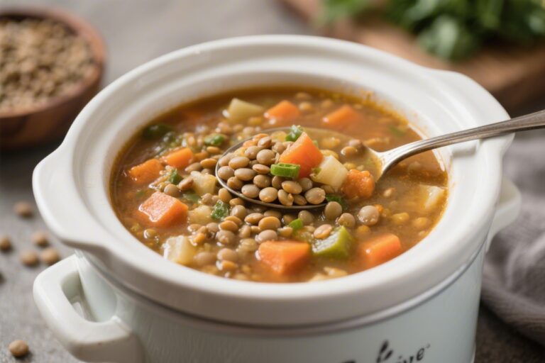 Slow Cooker Lentil Vegetable Soup – Cozy, Hearty, and Effortless