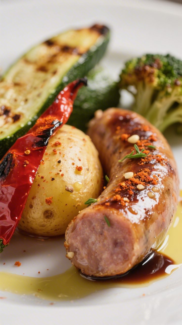 Close-up detail, texture and seasoning: Tight macro of a sausage coin with lightly crisped edges nes