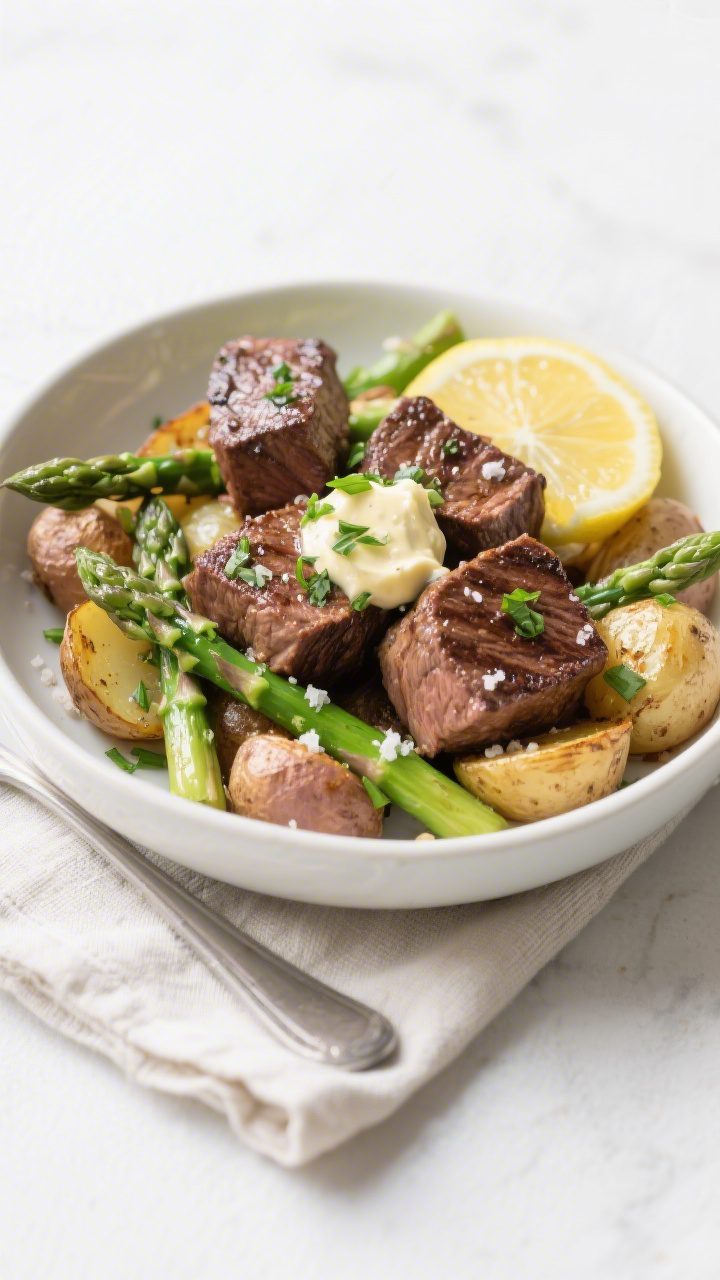 Final dish presentation: Beautifully plated air fryer steak bites with glossy garlic-parsley butter