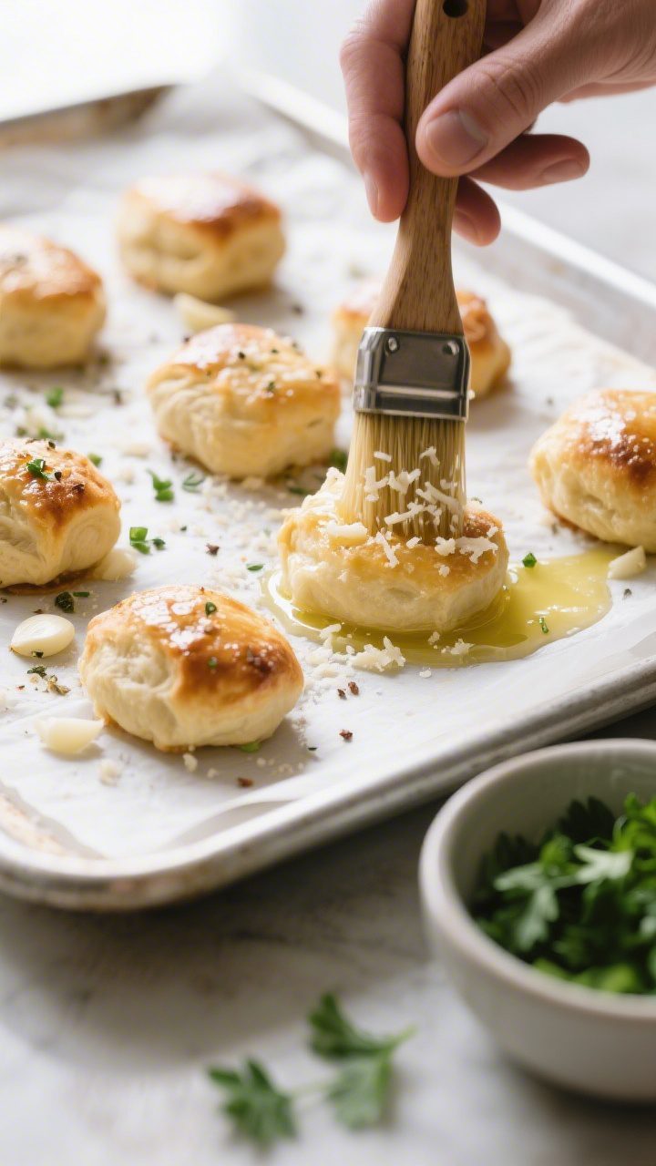 Process-action shot: assembled, coated dough bites on a parchment-lined baking sheet being finished